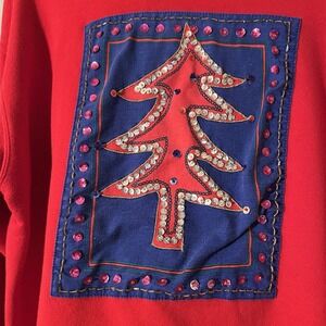 Vintage Pasta Christmas Pullover Christmas Tree‎ with Sequins Sz. Large